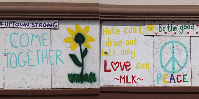An MLK quote and messages of peace and love are painted on walls around Kenosha, Wisconsin.