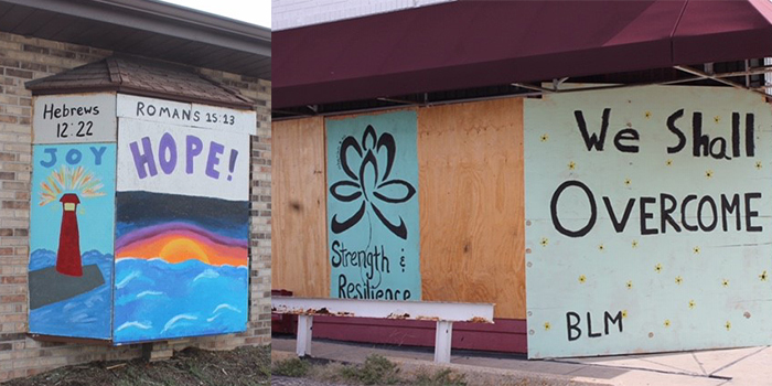 Scripture quotes and message of strength and resilience painted around Kenosha, Wisconsin