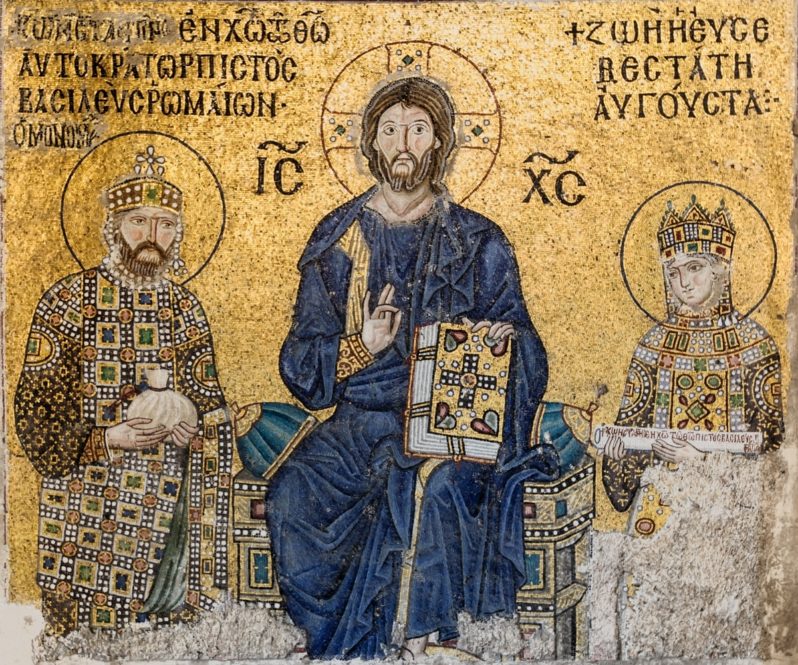 The Christ Pantocrator of the Deesis mosaic (13th-century) in Hagia Sophia (Istanbul, Turkey) / Wikimedia Commons