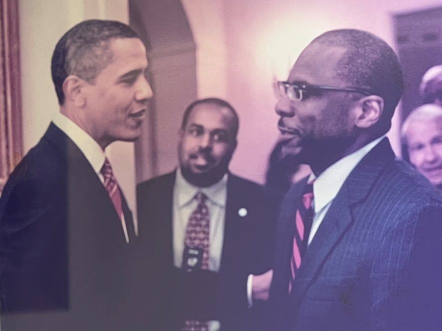 President Barack Obama with the Rev. Fred Davie, who served on the White House Faith Based and Community Partnerships Council.