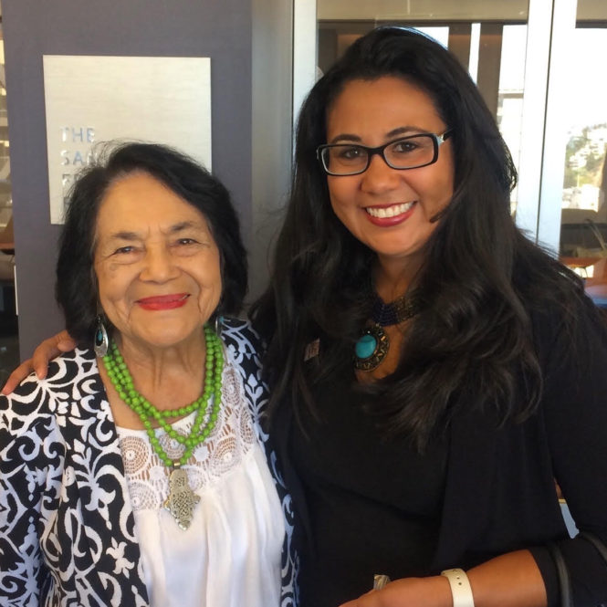 Civil rights leader Dolores Huerta, left, with Latino Community Foundation CEO Jacqueline Martinez Garcel