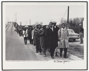 John Lewis (right), Hosea William, Albert Turner and Bob Mants leading marchers over the Edmund Pettus Bridge on Bloody Sunday, 1965. Photo courtesy of National Archives at College Park.