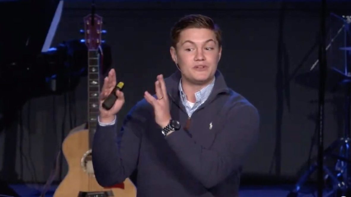 Pastor Cooper Young preaches at Crossroads Community Church in Chittenango, New York, on Dec. 19, 2021. Video screen grab