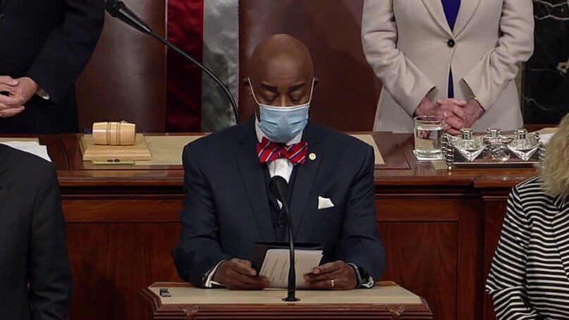 Senate Chaplain Barry C. Black closes a joint session of Congress with a prayer on Jan. 7, 2021. Video screen grab