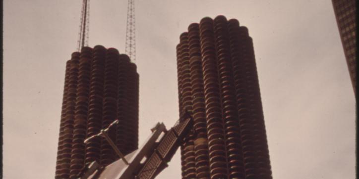 Two cylinder towers with raised bridge