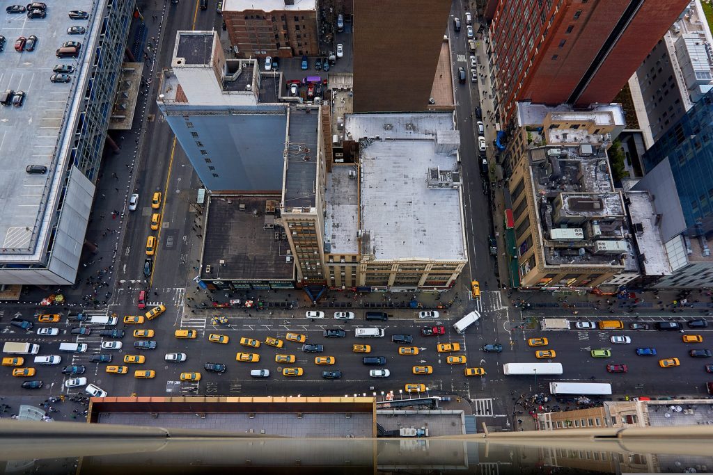 Overhead view of traffic in New York City. Photo by BeansandSausages/Pixabay/Creative Commons