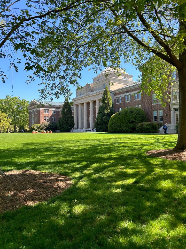 DAVIDSON, NORTH CAROLINA - April 2023: The historic Chambers Hall of Davidson College. Nearly 300 students, faculty, and campus community members gathered in the Lilly Family Gallery, a small meeting space inside the Chambers building, the academic center on campus.  