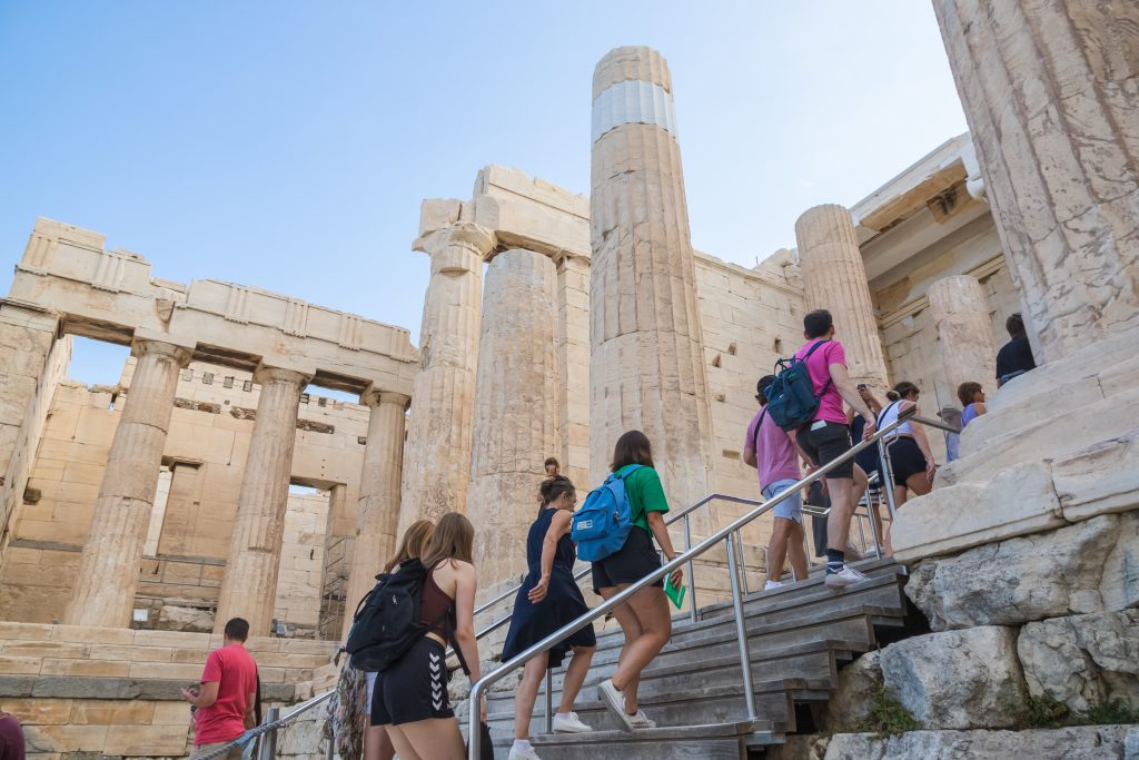 Athens, Greece, August 22, 2022: Tourists entering the Parthenon in the Acropolis of Athens. (VictorHuang/Getty Images)