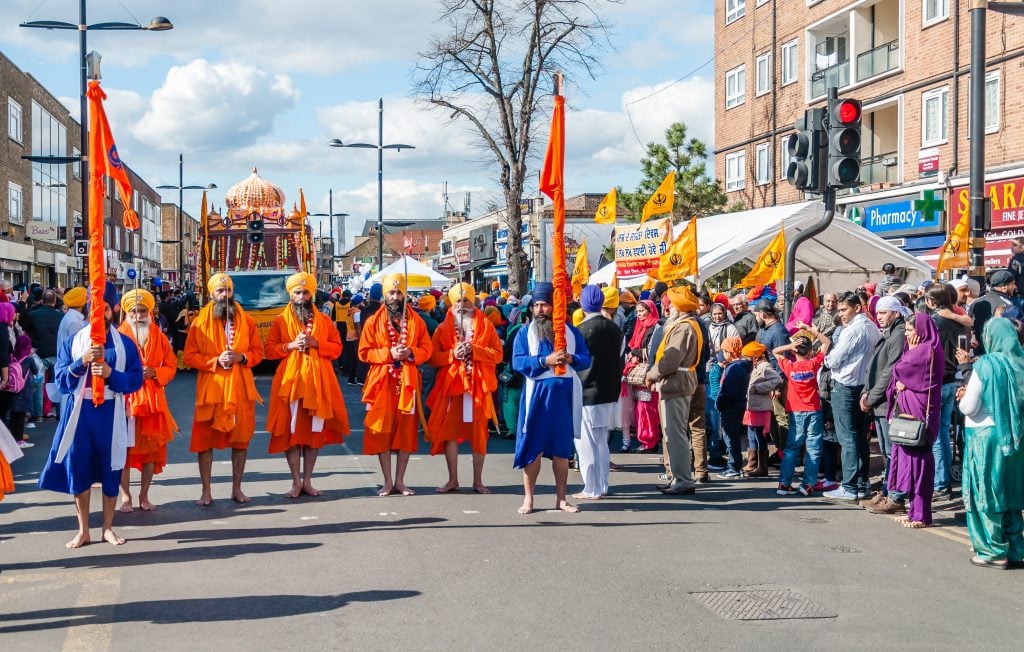 Performers take part in the festival of Vaisakhi in London, United Kingdom on June 29, 2019.