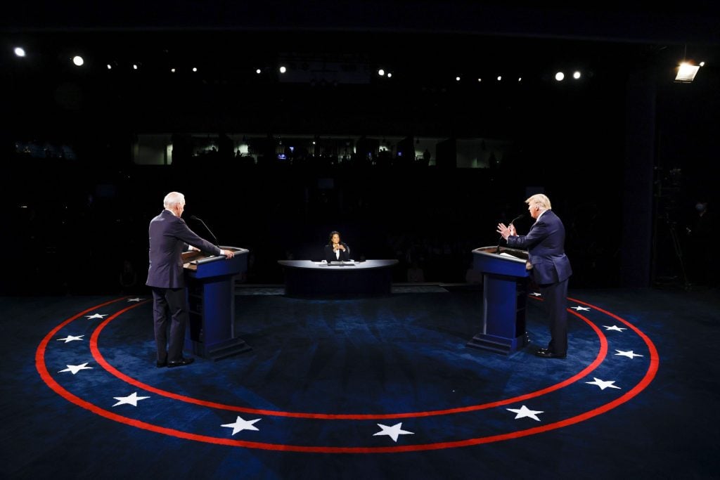 NASHVILLE, TENNESSEE - OCTOBER 22, 2020: Donald Trump and Joe Biden participate in the final presidential debate at Belmont University on October 22, 2020 in Nashville, Tennessee. (Photo by Jim Bourg-Pool/Getty Images)
