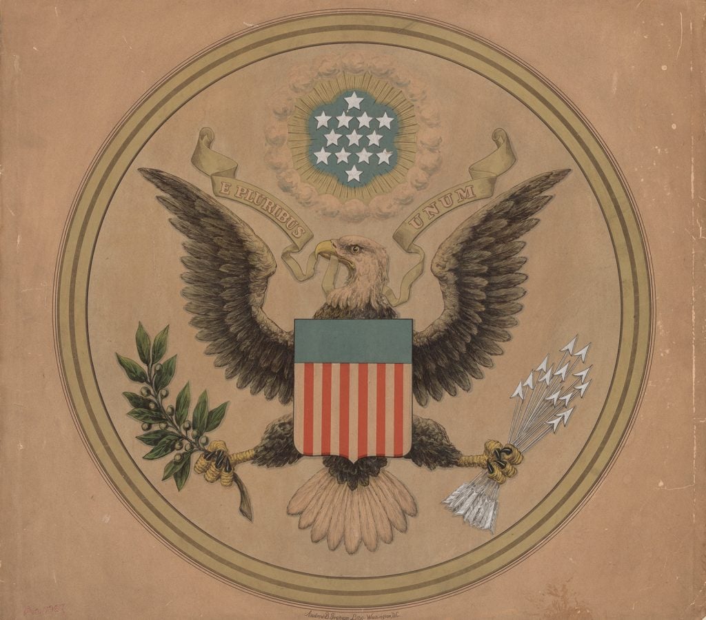 A lithograph of the Great Seal of the United States, made by Andrew B. Graham of Washington D.C., circa 1890-1900. (Image courtesy LOC/Creative Commons)