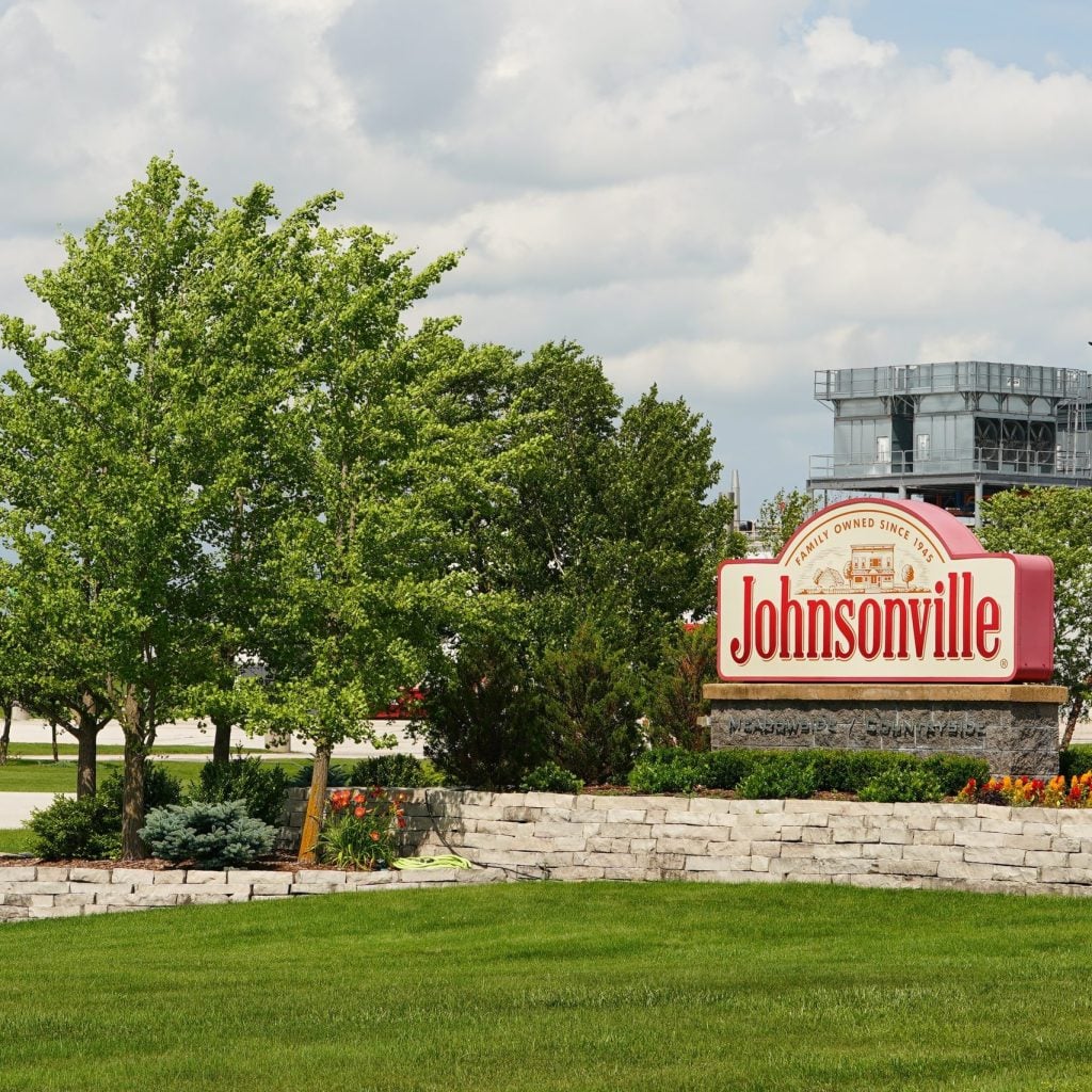 Sheboygan Falls, Wisconsin USA - July 4th, 2025: Johnsonville sausage manufacturing and food production company headquarters in Sheboygan Falls, Wis. Founded in 1945, by Ralph F. and Alice Stayer