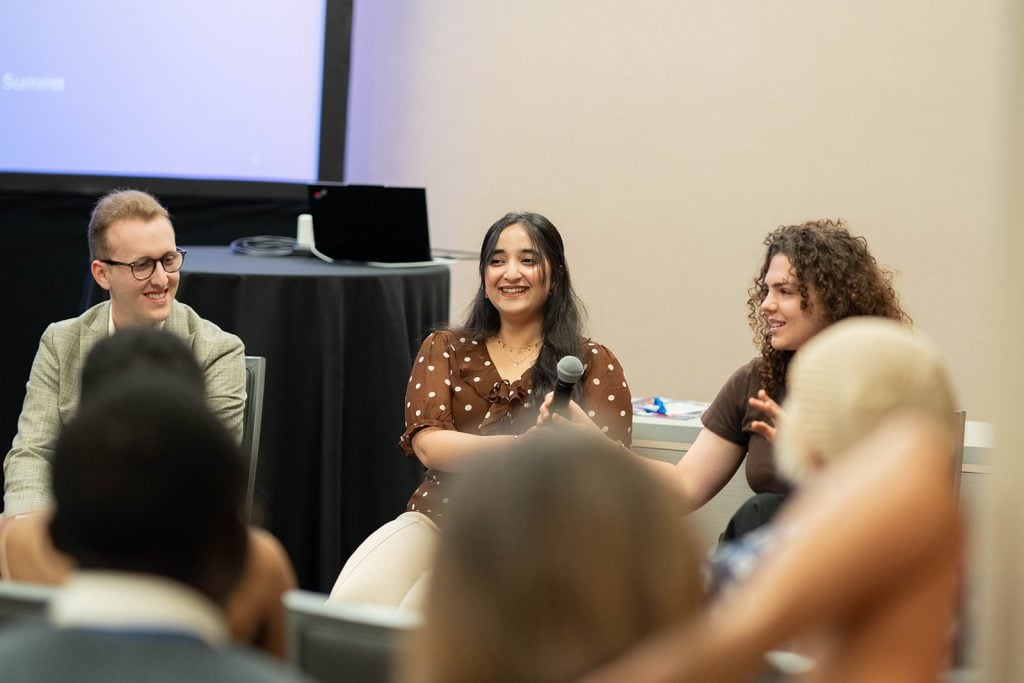 Mahnoor Iftikhar, Pacific Lutheran University, speaks on a panel entitled “BRAID-ing Together Student-led Interfaith Projects" at the 2025 Interfaith Leadership Summit.