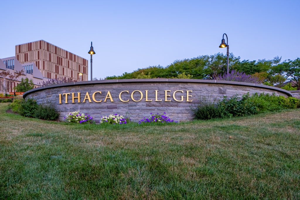 Ithaca, New York - July 13, 2024: Photo of stone Ithaca College entrance sign (Shutterstock/TW Farlow Media)