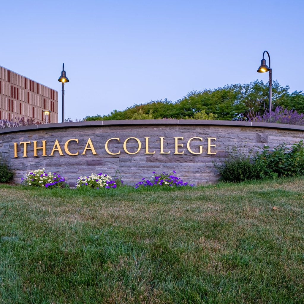 Ithaca, New York - July 13, 2024: Photo of stone Ithaca College entrance sign (Shutterstock/TW Farlow Media)