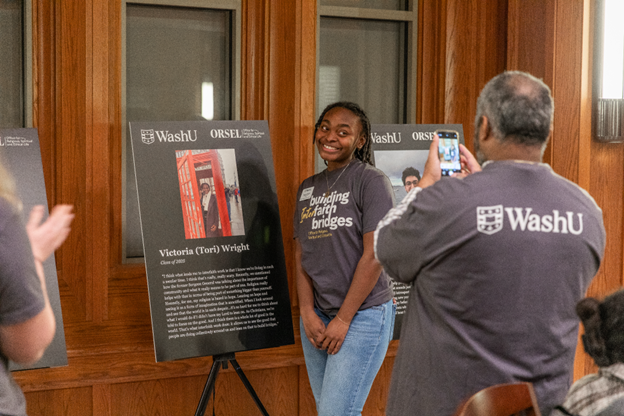 Interfaith storytelling project on display at WashU’s Interfaith Celebration Dinner. Photo by Pascal Sloman
