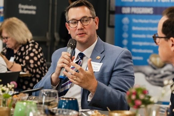 Chris Crawford speaks at "From Bread to Bridges."