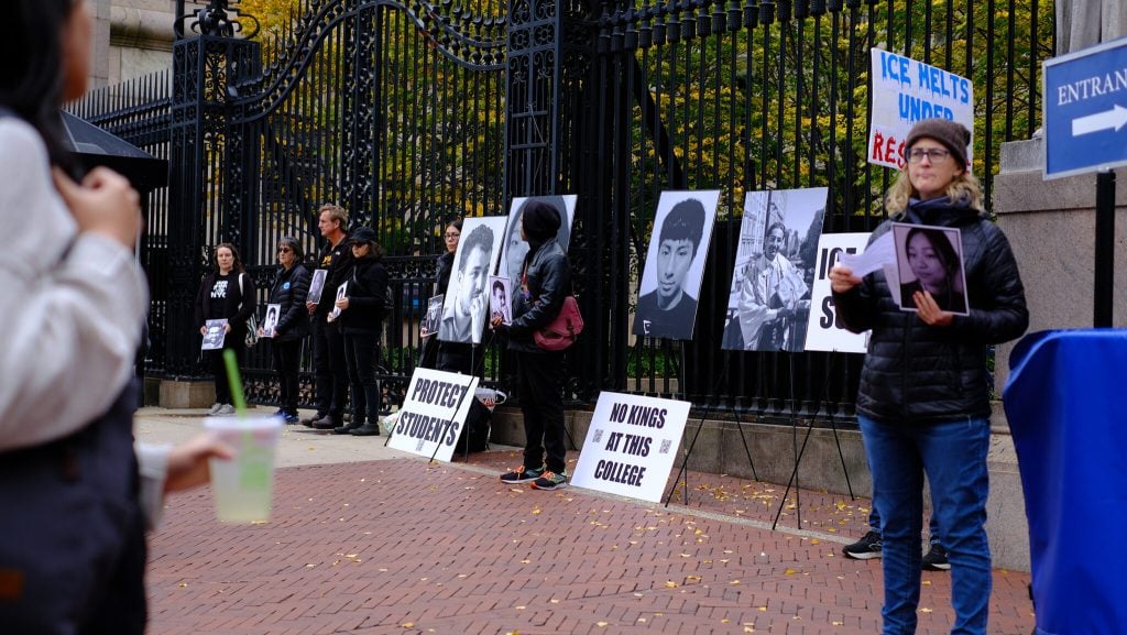Demonstrators organized by CU Stands Up hold a silent vigil near Columbia University in New York City. (Photo by Tanya Raghu)