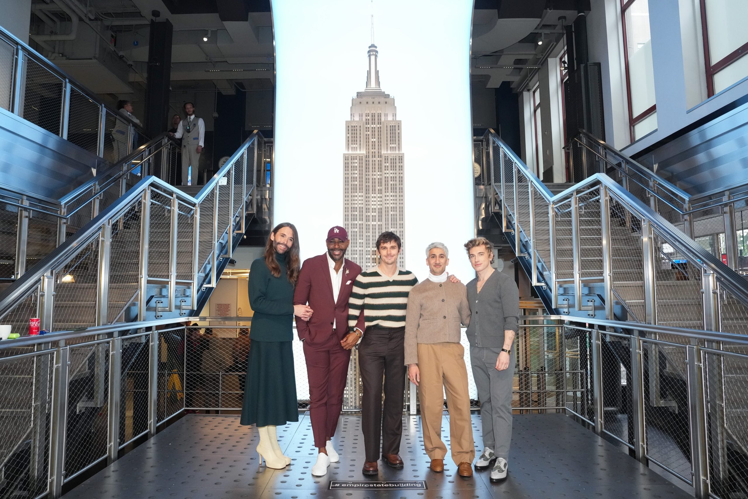 NEW YORK, NEW YORK - FEBRUARY 06: (L-R) Jonathan Van Ness, Karamo Brown, Antoni Porowski, Tan France, and Jeremiah Brent attend as the Cast of 'Queer Eye' visits the Empire State Building on February 06, 2025 in New York City. (Photo by John Nacion/Getty Images for Empire State Realty Trust)