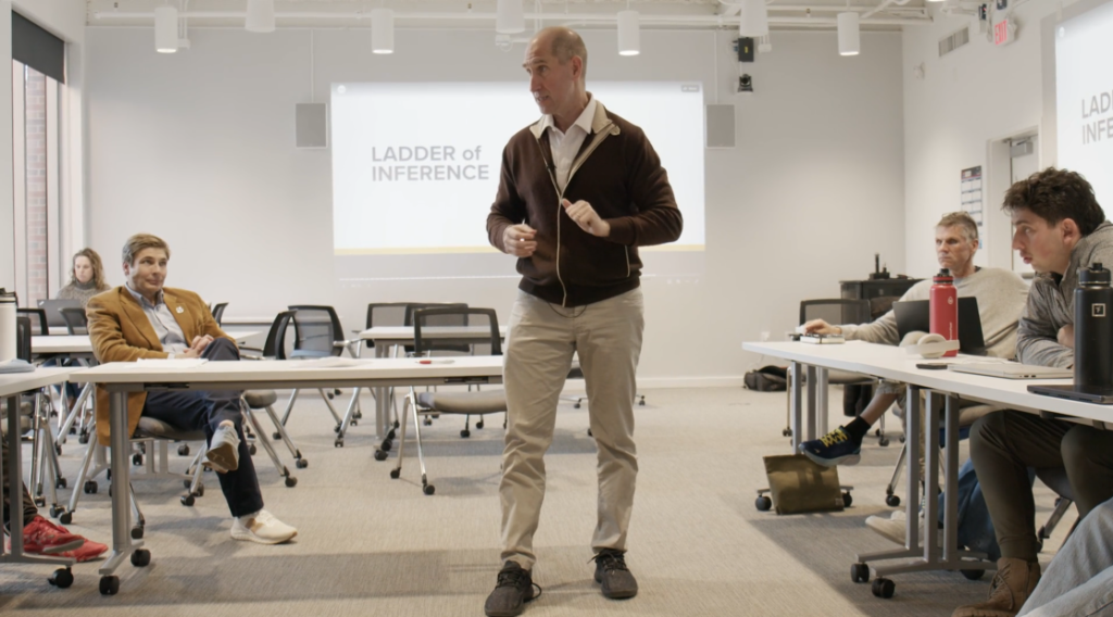 Simon Greer teaching students in Courageous Conversations at UNC. (Video still courtesy of The Nantucket Project).
