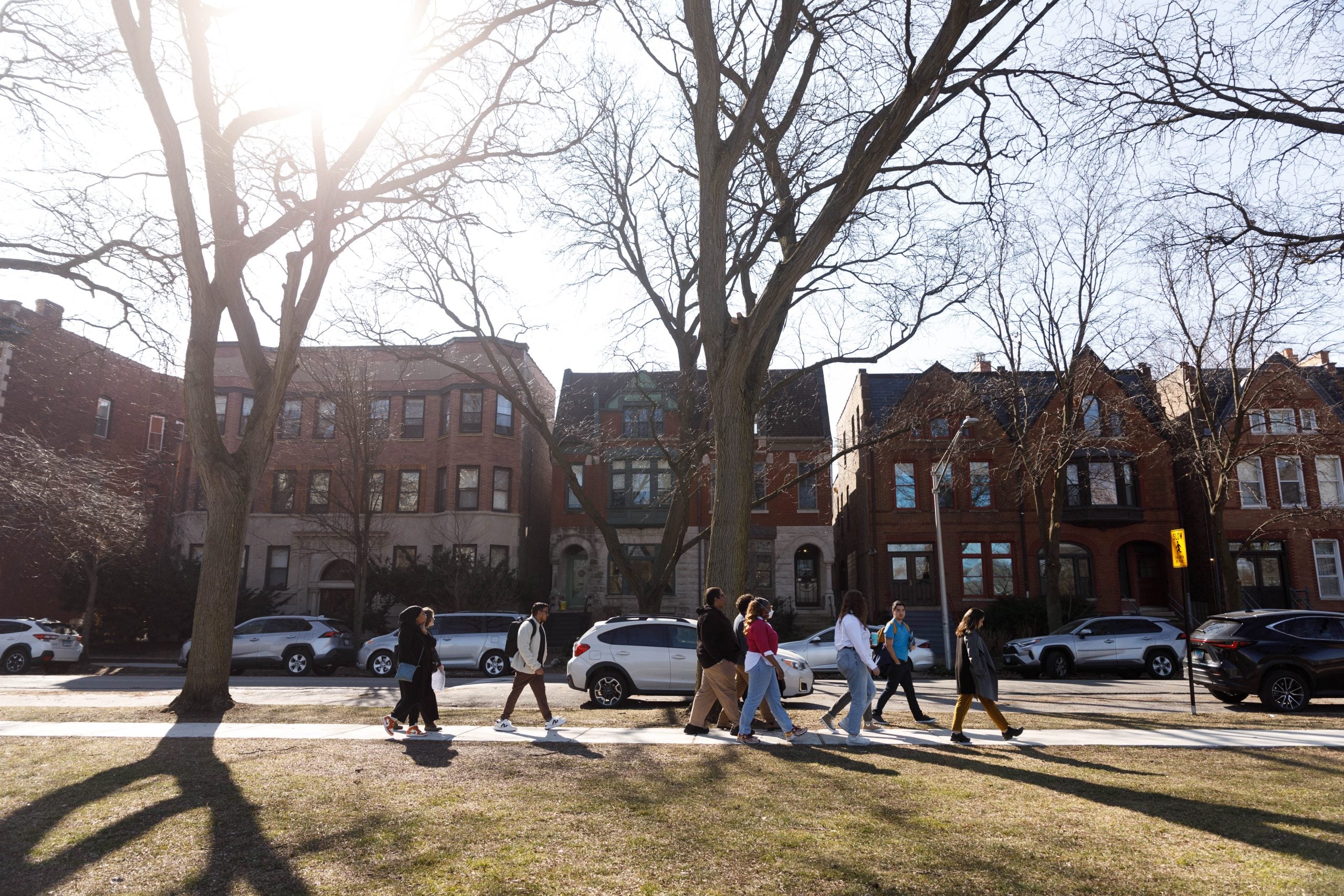 Amar Peterman on a walking tour through Chicago with the 2024 Sacred Journey Fellows. (Kelly Feldmiller)