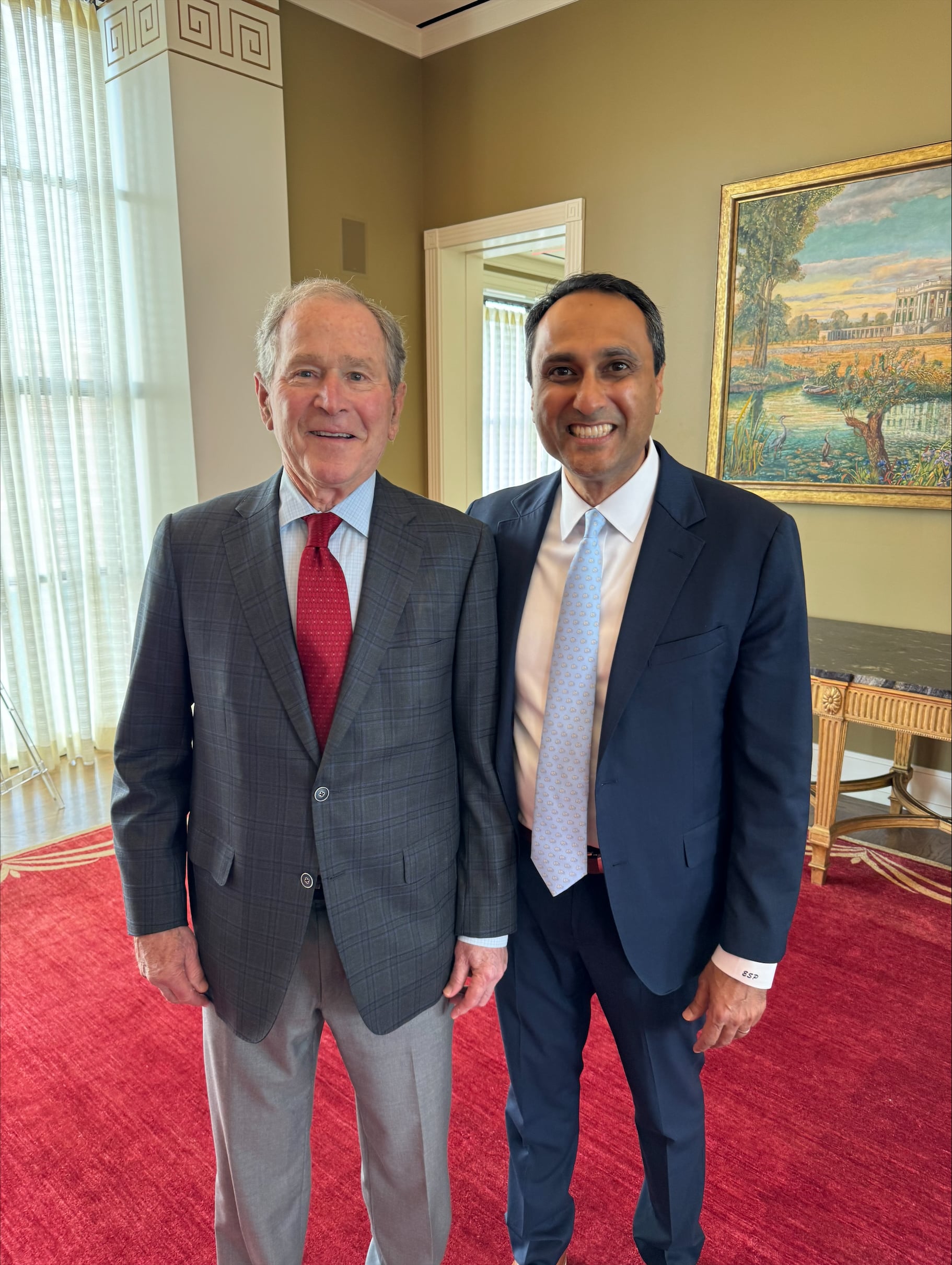 Interfaith America Founder and President Eboo Patel with President George W. Bush at the 2026 Forum on Leadership on April 16 at the George W. Bush Presidential Center in Dallas, Texas.