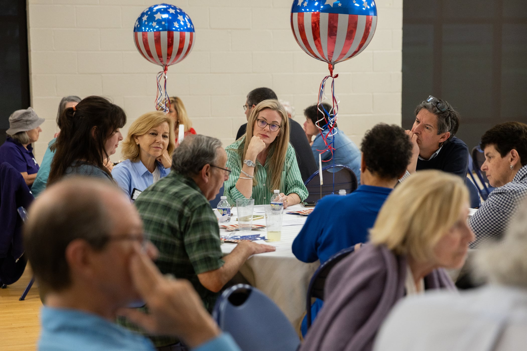 Members of different religious congregations discuss the Declaration of Independence at an event in McLean, Va., organized by faith250. The national group brings diverse groups of faith leaders and congregants together to discuss the United States’ founding documents. Charlotte Kesl for Chronicle of Philanthropy