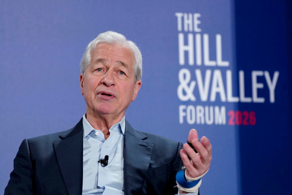 WASHINGTON, DC - MARCH 24: Jamie Dimon participates in the Wealth, Power, and the Next American Century panel during The Hill & Valley Forum 2026 at Andrew W. Mellon Auditorium on March 24, 2026 in Washington, DC. (Photo by Leigh Vogel/Getty Images The Hill & Valley Forum)