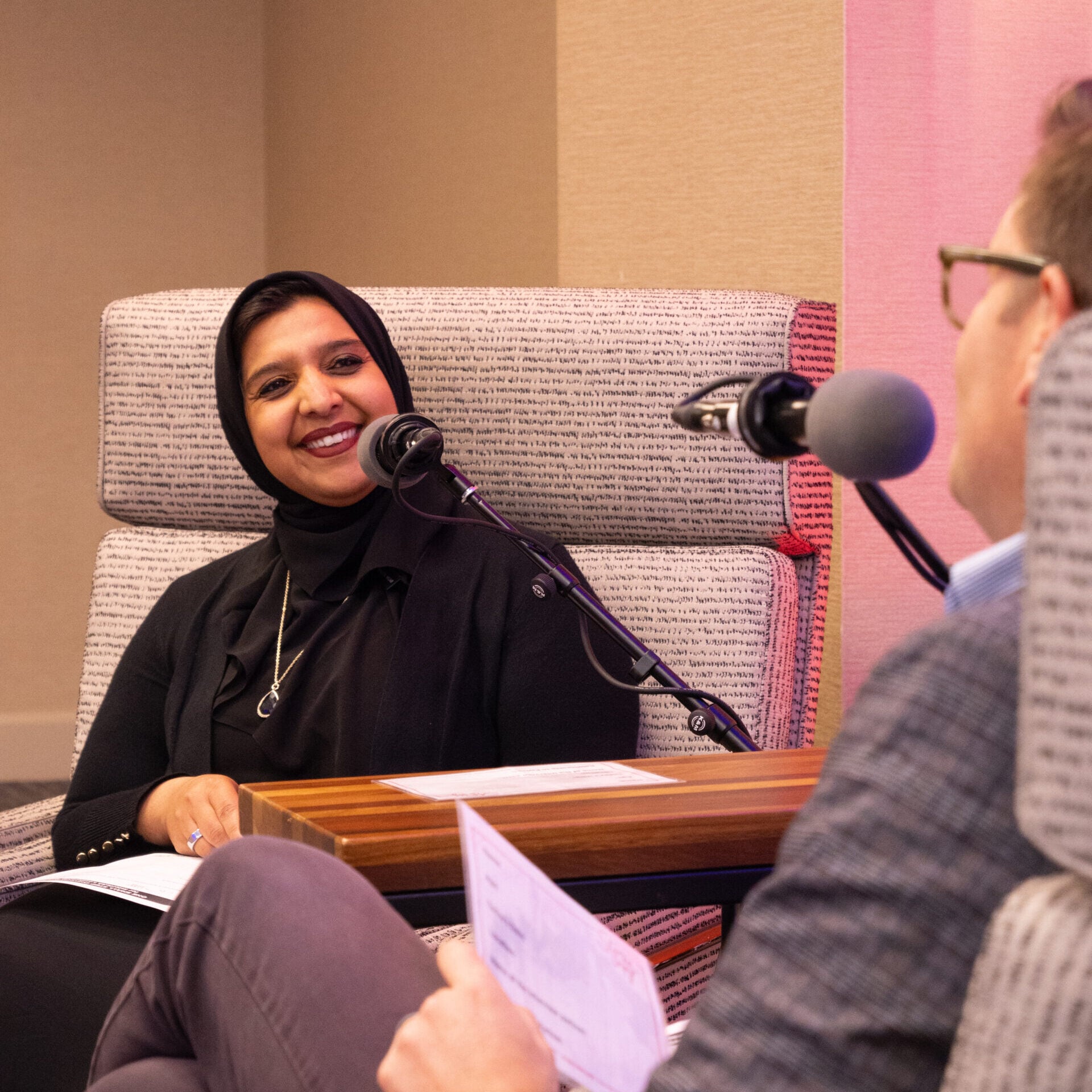 Sumreen Ahmad at the StoryCorps conversation at the 2025 Interfaith Leadership Summit in Chicago, Illinois. (Alex Myung)