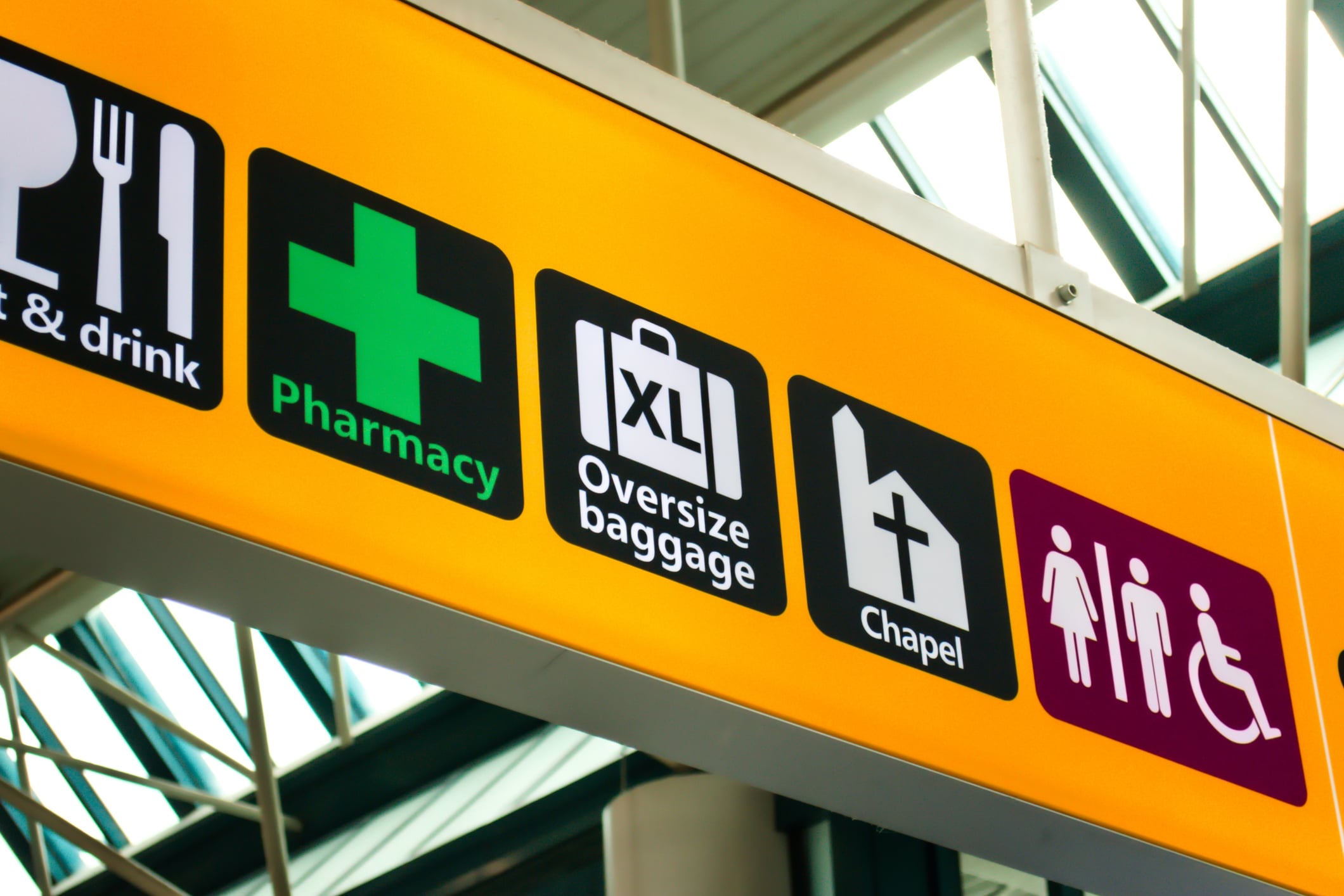 Information symbols and icons in a signboard at the airport. (Getty images)