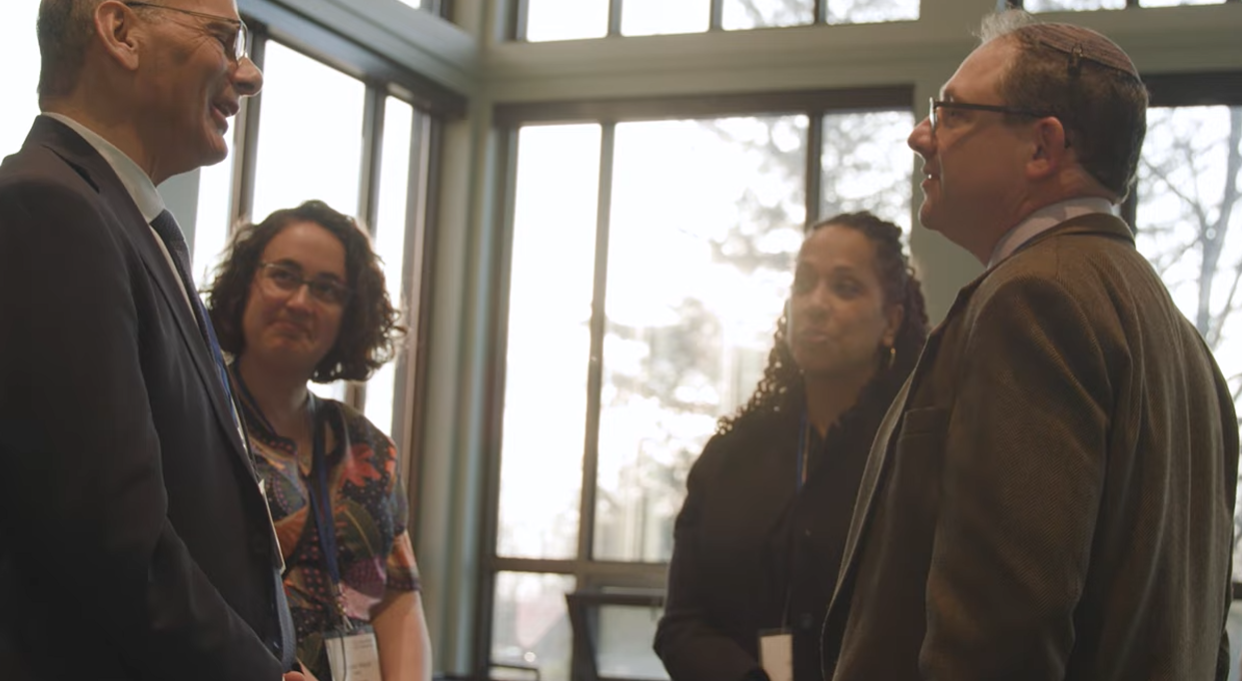 Participants gather at Hebrew College for the Faith-Specific Convening in April 2026. Video screen grab