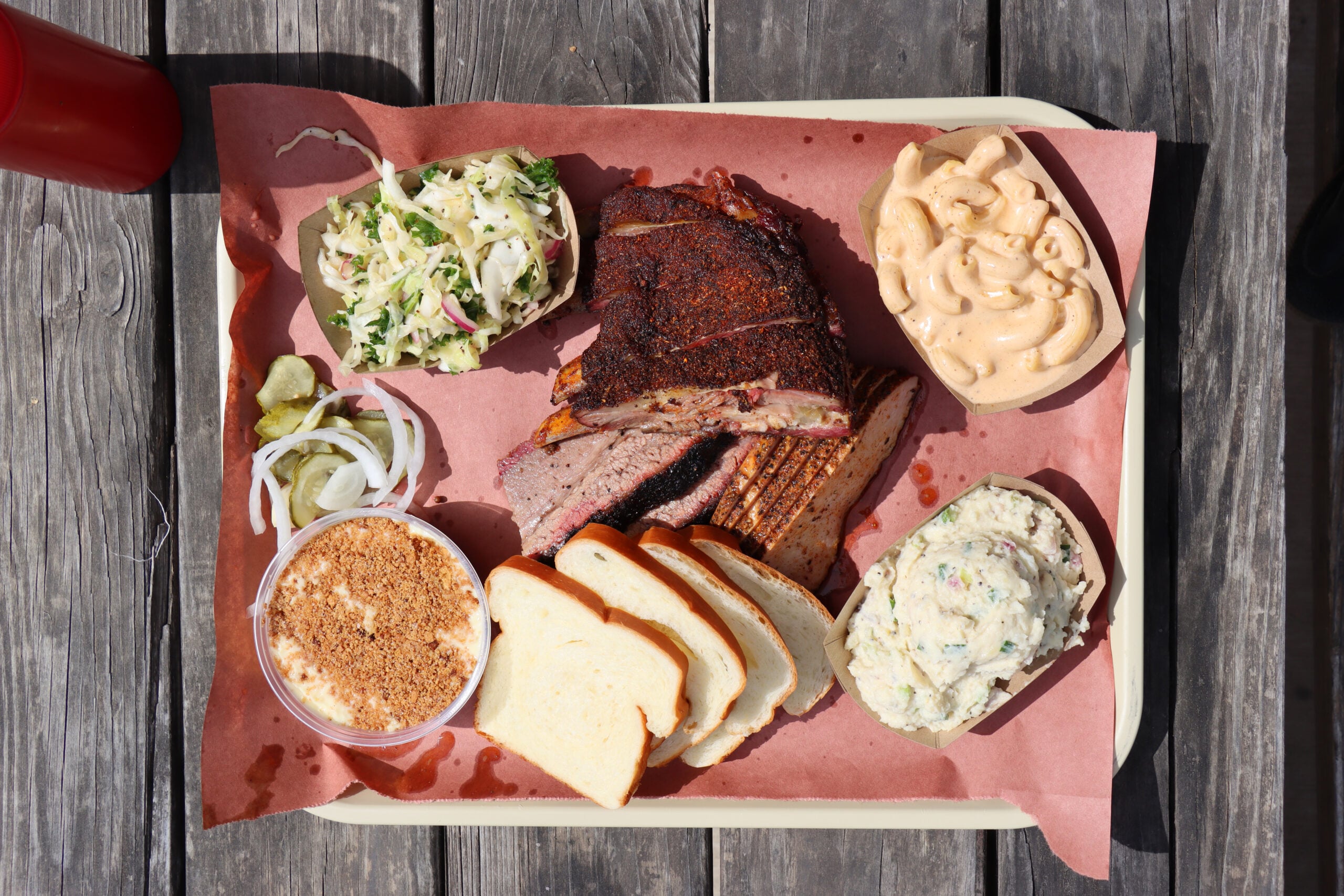 A variety from the Goldee’s BBQ menu, Saturday, June 27, 2026, in Fort Worth, Texas. (RNS photo/Ulaa Kuziez)