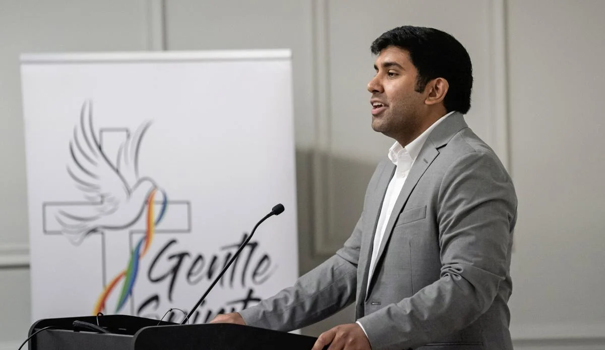 Ali Khaleel, Assistant Director of the Emerging Leaders Network, speaks at Interfaith Atlanta's event, In Remembrance of 9/11: 25 Years Later, on September 10, 2026 in Decatur, GA.
