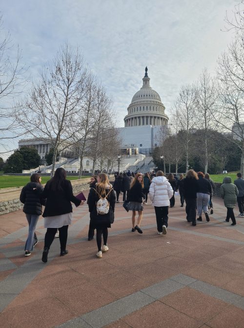 L'taken conference students heading to the Capitol building in Washington, D.C. in February 2023. Photo courtesy