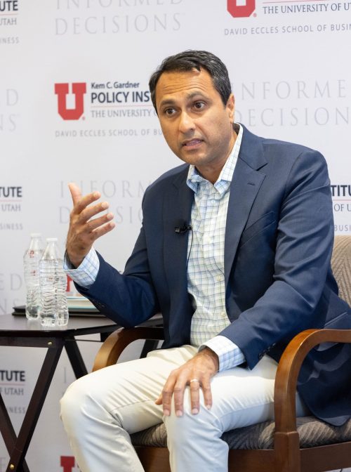 Eboo Patel at the August 2023 Newsmaker Breakfast: A Conversation with University of Utah Impact Scholar Dr. Eboo Patel. Photo credit: BW Productions