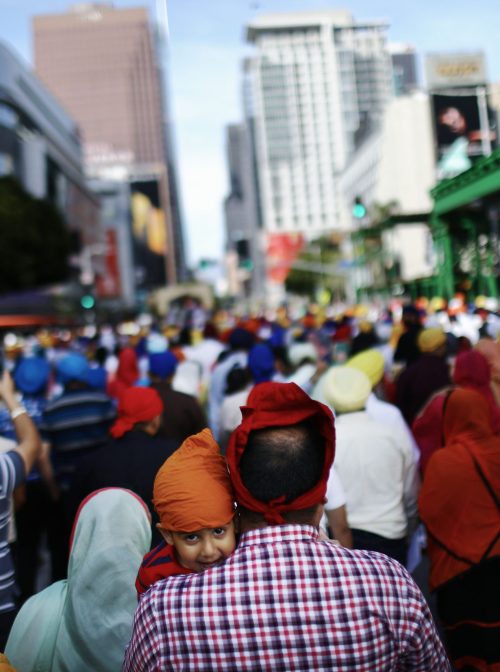 LOS ANGELES, CALIFORNIA - APRIL 14:  Sikhs parade downtown during the annual Sikh parade marking Baisakhi, also known as Vaisakhi, on April 14, 2019 in Los Angeles, California. Baisakhi marks the Sikh New Year and spring harvest festival in Punjab and Northern India.(Photo by Mario Tama/Getty Images)