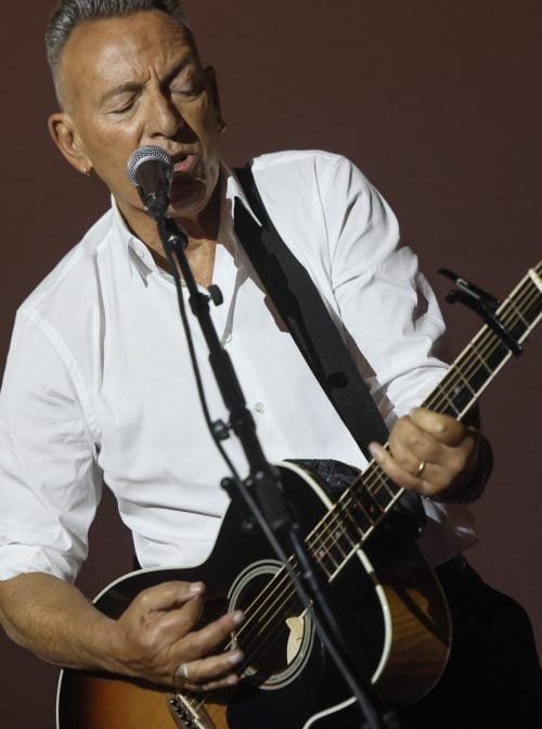 HOLLYWOOD, CALIFORNIA - OCTOBER 22: Bruce Springsteen performs at the AFI FEST 2025 Presented By Canva Opening Night "Springsteen: Deliver Me From Nowhere" Premiere at TCL Chinese Theatre on October 22, 2025 in Hollywood, California. (Photo by Rodin Eckenroth/Getty Images for AFI)