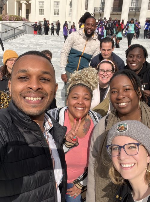 Cohort Two of the Charlotte Black/Jewish Alliance in front of the Alabama State Capitol Building in Montgomery. Photo courtesy of Jibriel