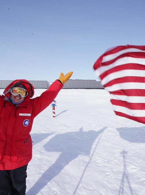 Scientist Elaine Krebs at the South Pole Station in Antarctica, January 2023.