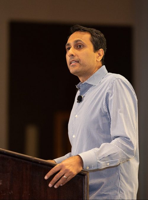 Eboo Patel speaking at Interfaith America's annual Interfaith Leadership Summit in Chicago, August 2022.