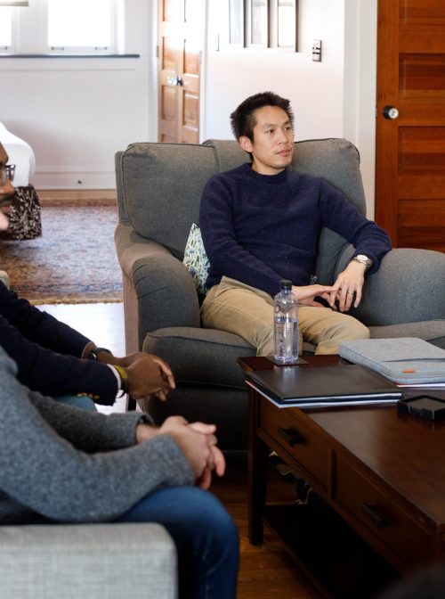 Lawrence Lin (right) with  the Sacred Journey Fellows, February 2023. (Photo credit: Kelly Feldmiller)