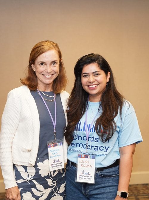Suzanne Watts Henderson, Senior Director of Faith & Health, and Nazish Rizwan, Program Manager, at the 2025 Interfaith Leadership Summit in Chicago, IL.