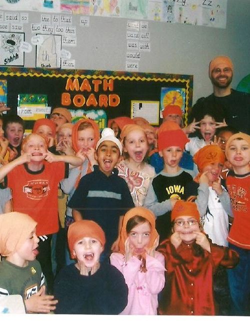 JJ, ecstatic and in the center, shortly after a Turban Time session with his 1st-grade classmates. Courtesy photo
