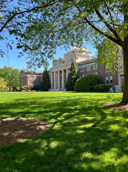 DAVIDSON, NORTH CAROLINA - April 2023: The historic Chambers Hall of Davidson College. Nearly 300 students, faculty, and campus community members gathered in the Lilly Family Gallery, a small meeting space inside the Chambers building, the academic center on campus.