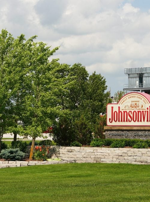 Sheboygan Falls, Wisconsin USA - July 4th, 2025: Johnsonville sausage manufacturing and food production company headquarters in Sheboygan Falls, Wis. Founded in 1945, by Ralph F. and Alice Stayer